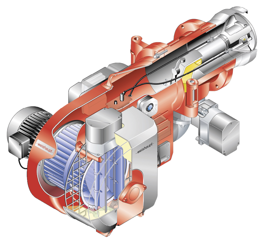 Representación seccional de un quemador de gas (Weishaupt)