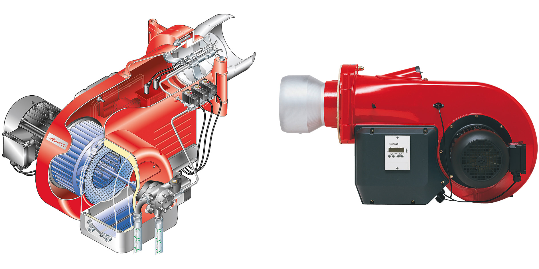 Image and sectional representation of oil burner (Weishaupt)