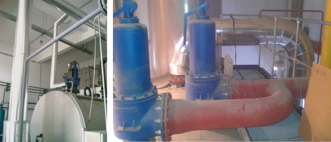Nepřípustné svedení potrubí bezpečnostního ventilu a potrubí expandované páry dohromady
