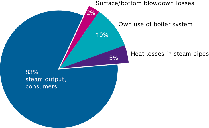 Illustration of the correlation between the nominal steam output of the boiler and the steam output at the consumers