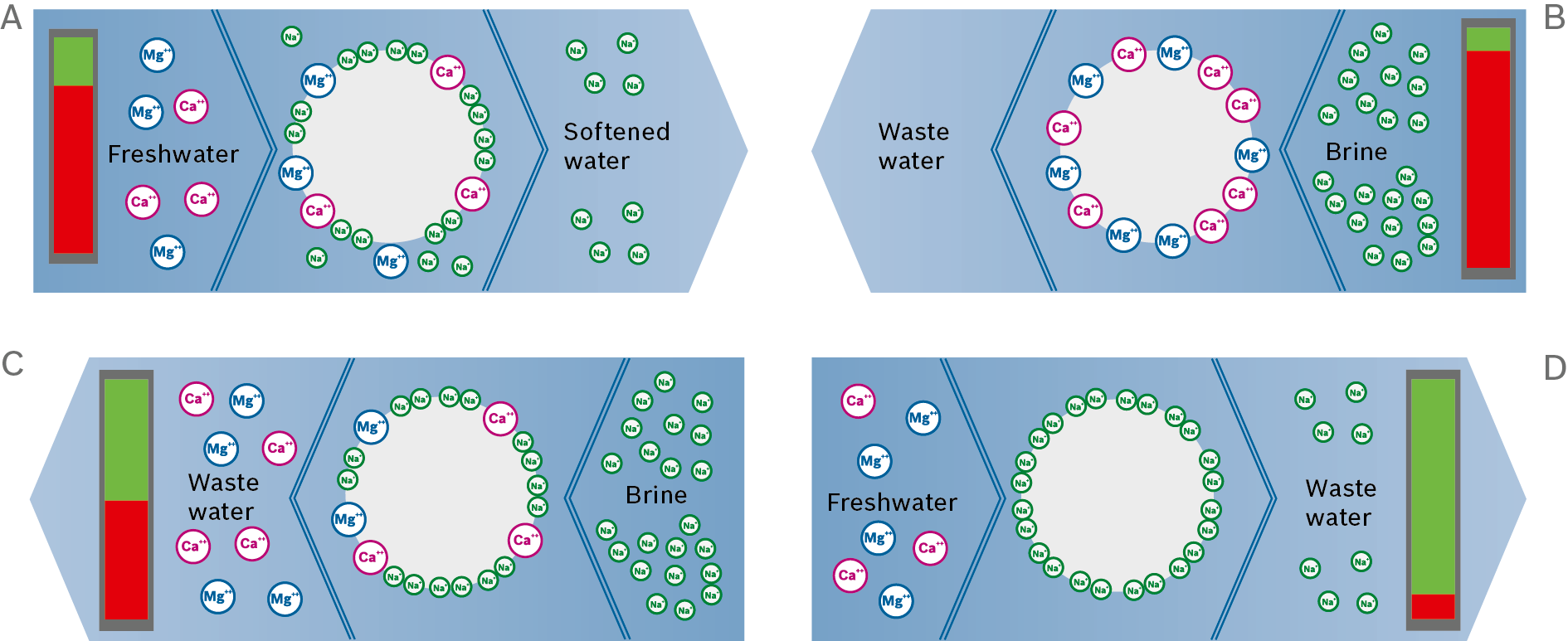 Principle of operation of an ion exchanger for water softening