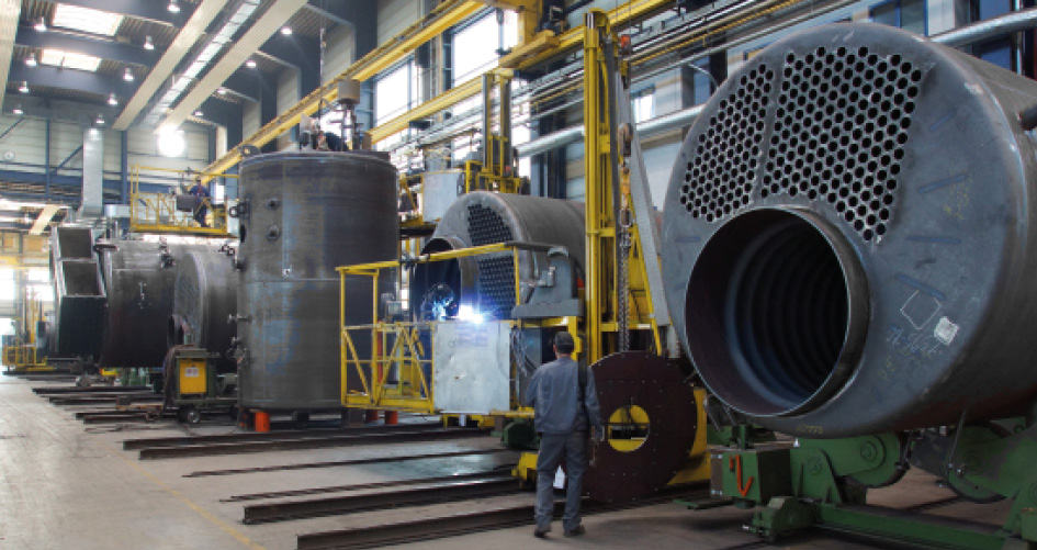 Horizontal and vertical boiler shells at the production in Gunzenhausen, Germany